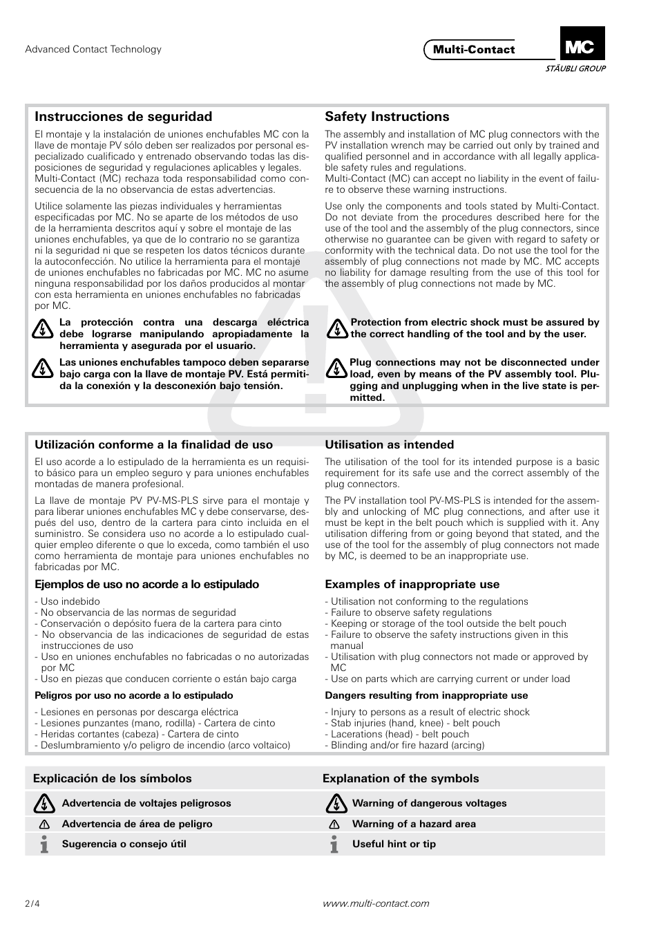 Instrucciones de seguridad safety instructions | Multi-Contact MA270 User Manual | Page 2 / 4