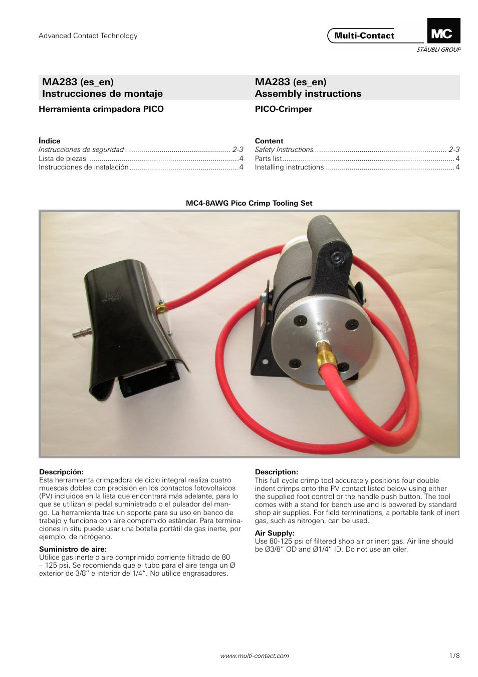 Multi-Contact MA283 User Manual | 8 pages