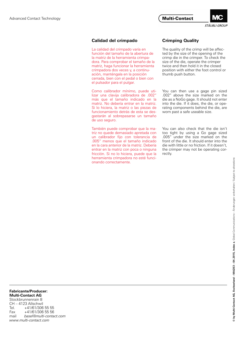 Multi-Contact MA283 User Manual | Page 8 / 8