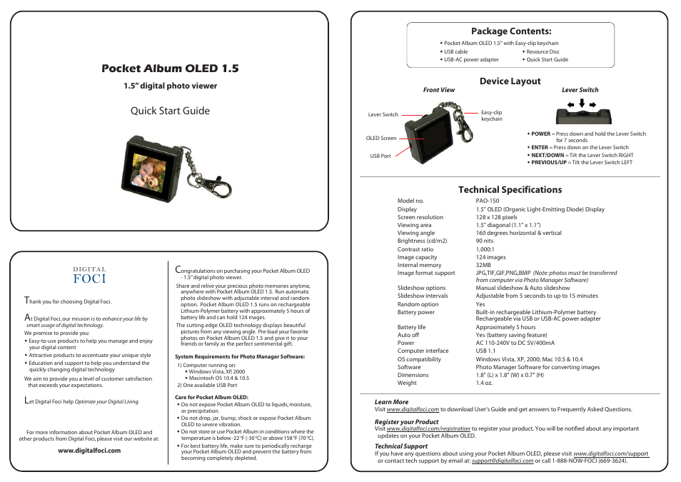 Digital Foci Pocket Album OLED 1.5 PAO-150 User Manual | 2 pages