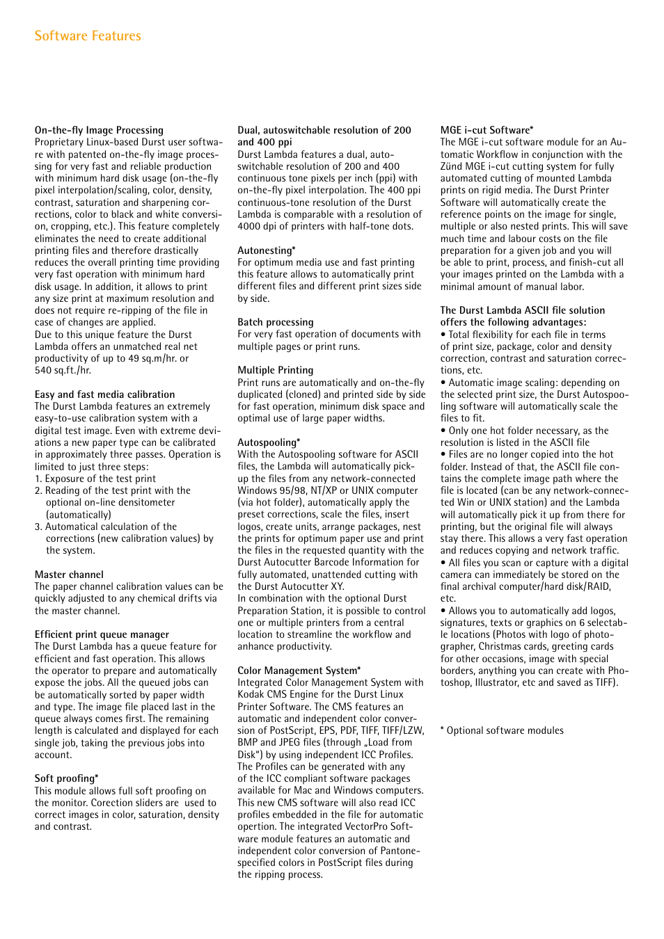 Software features | Durst Lambda 131 HS User Manual | Page 5 / 8