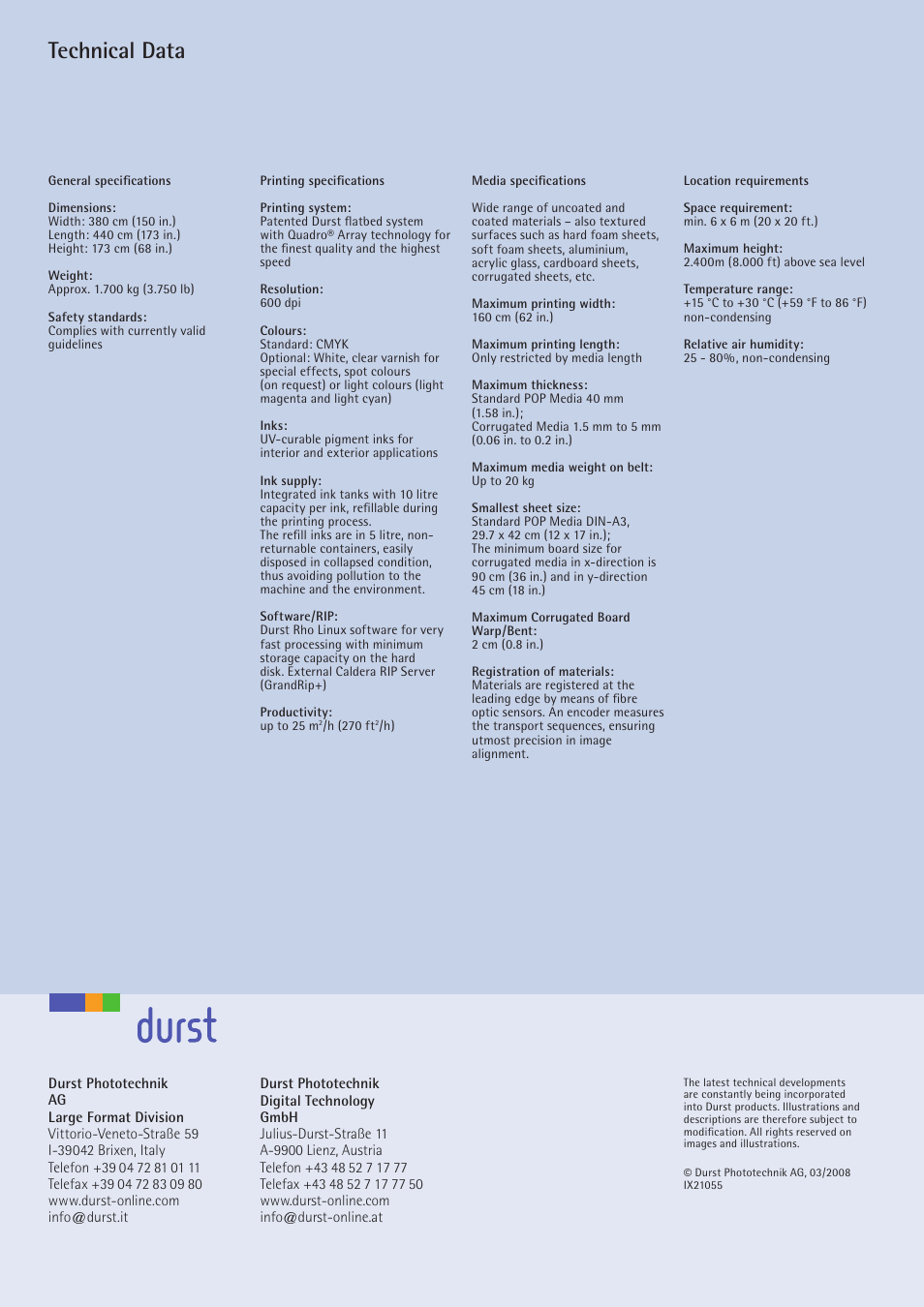 Technical data | Durst Rhopac 160 User Manual | Page 2 / 2