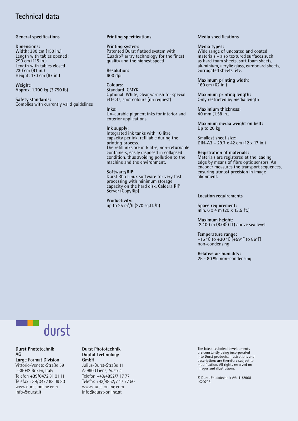 Technical data | Durst Rho 600 Pictor User Manual | Page 2 / 2