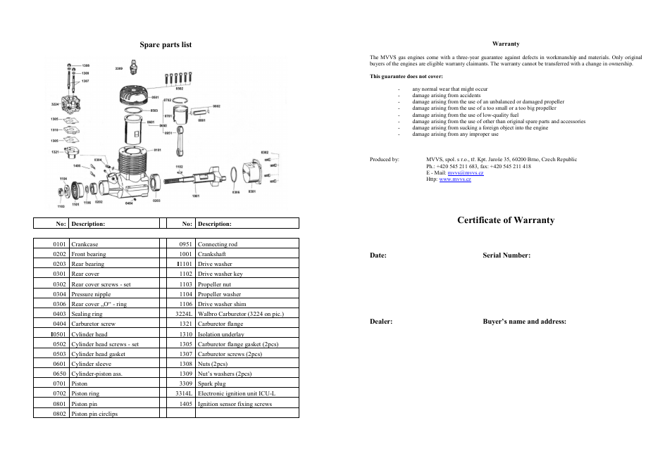 Certificate of warranty | MVVS 40 IFS User Manual | Page 4 / 4