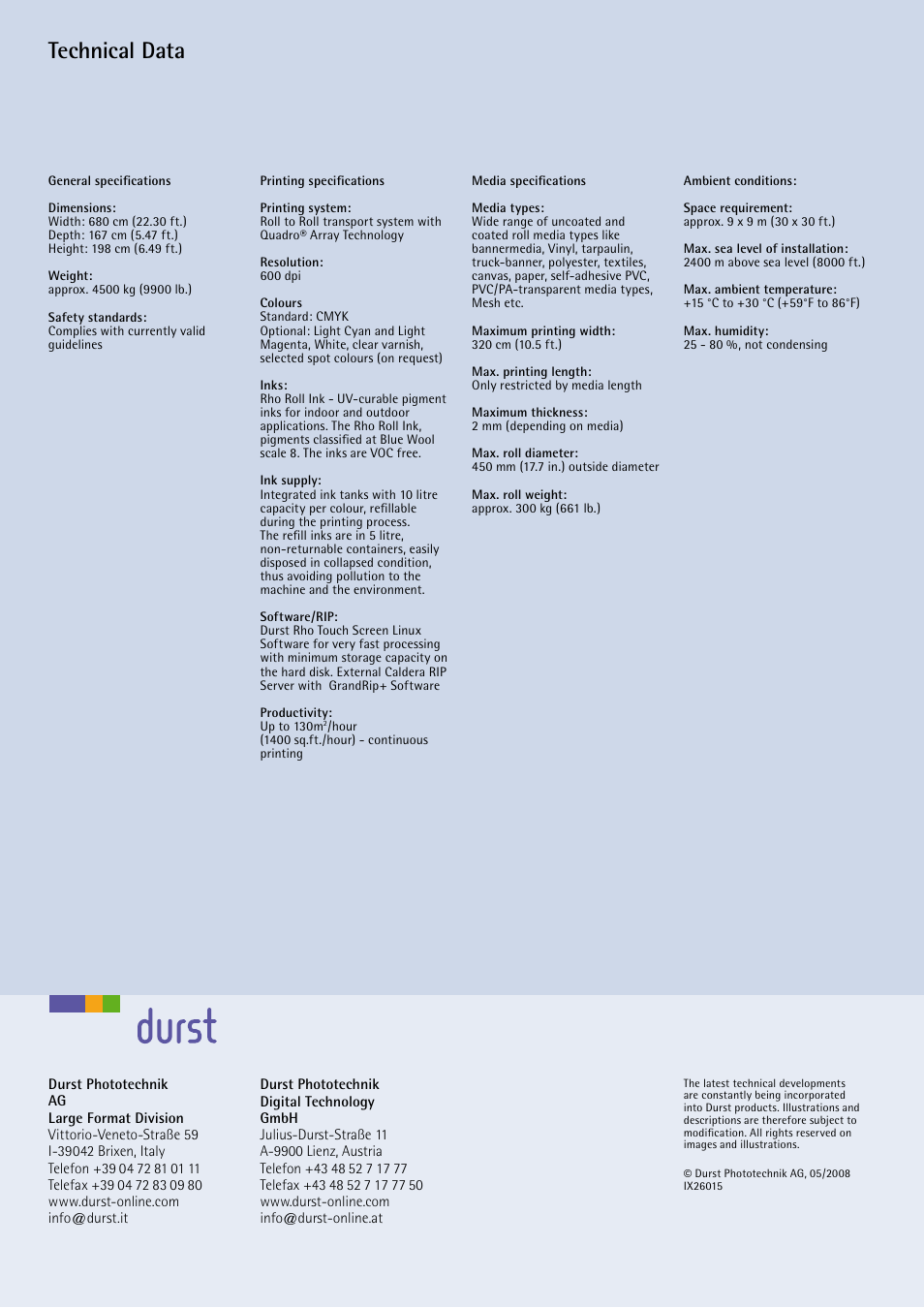 Technical data | Durst Rho 320R User Manual | Page 2 / 2