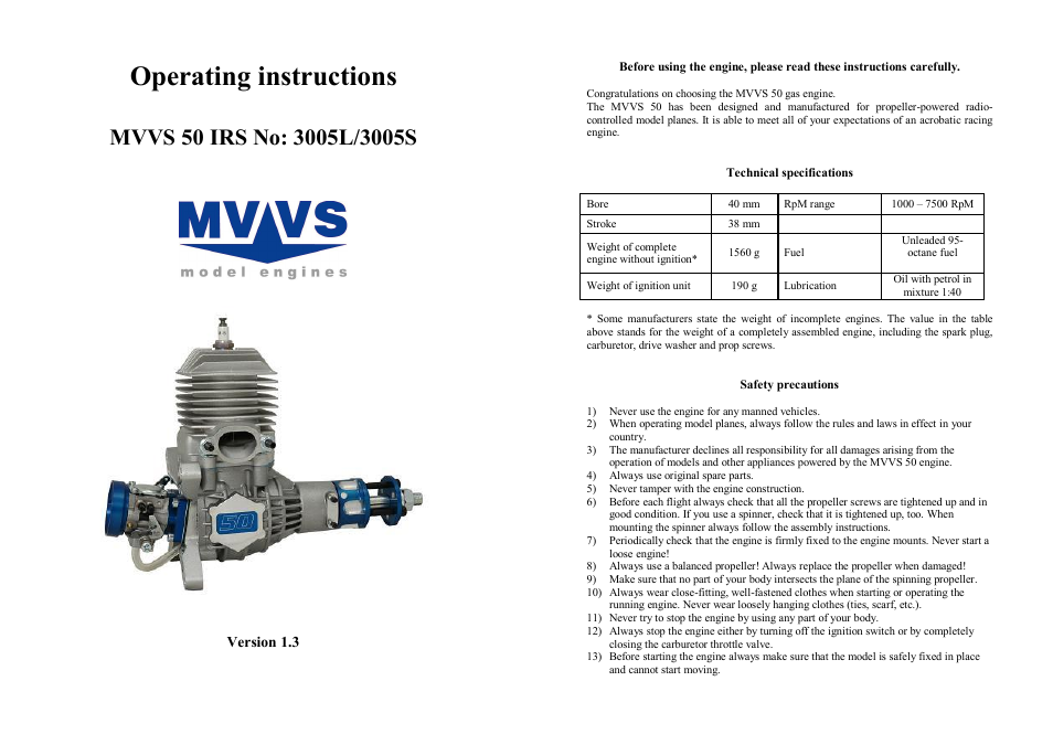 MVVS 50 IRS User Manual | 6 pages