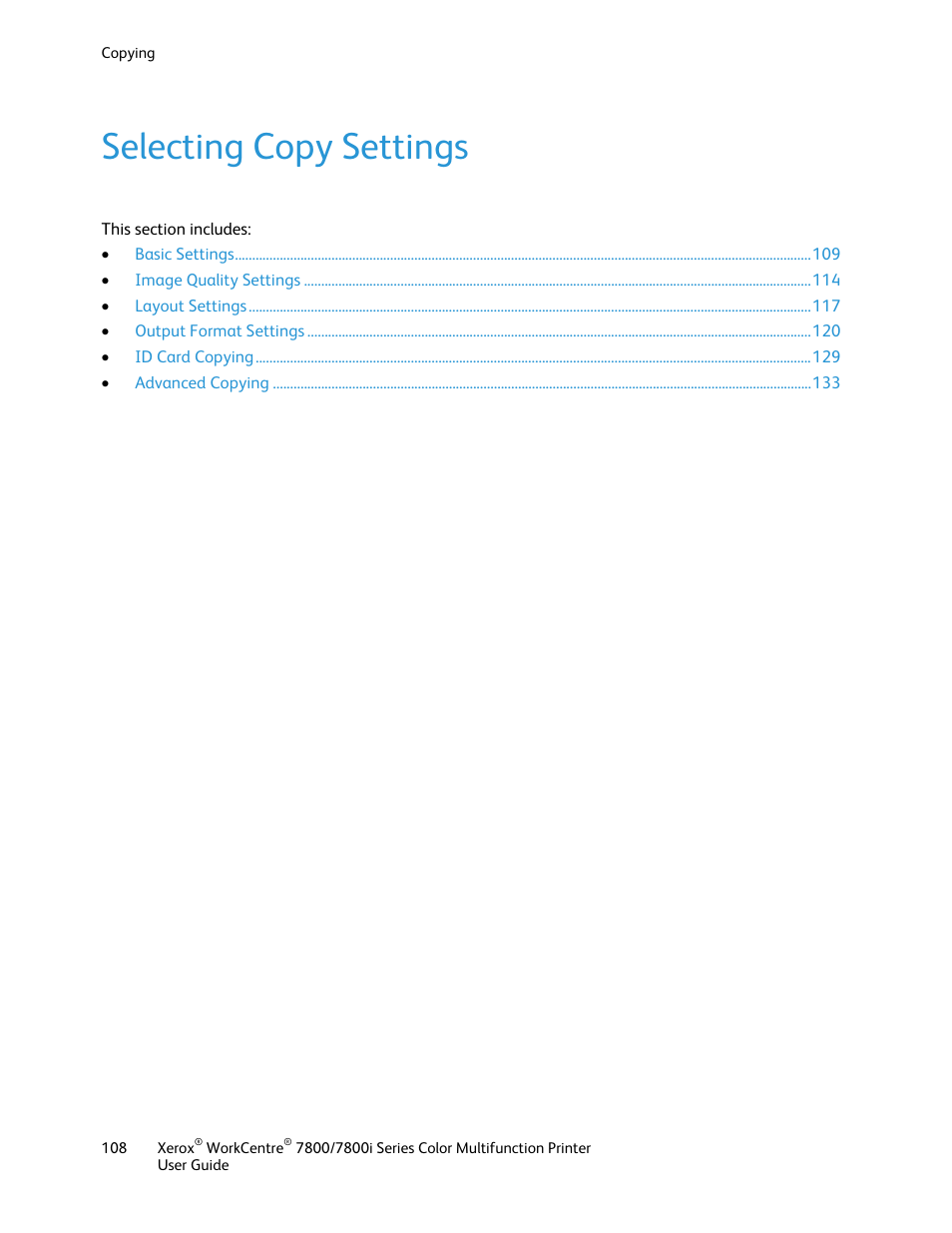 Selecting copy settings | Xerox WorkCentre 7835ii User Manual | Page 108 / 336