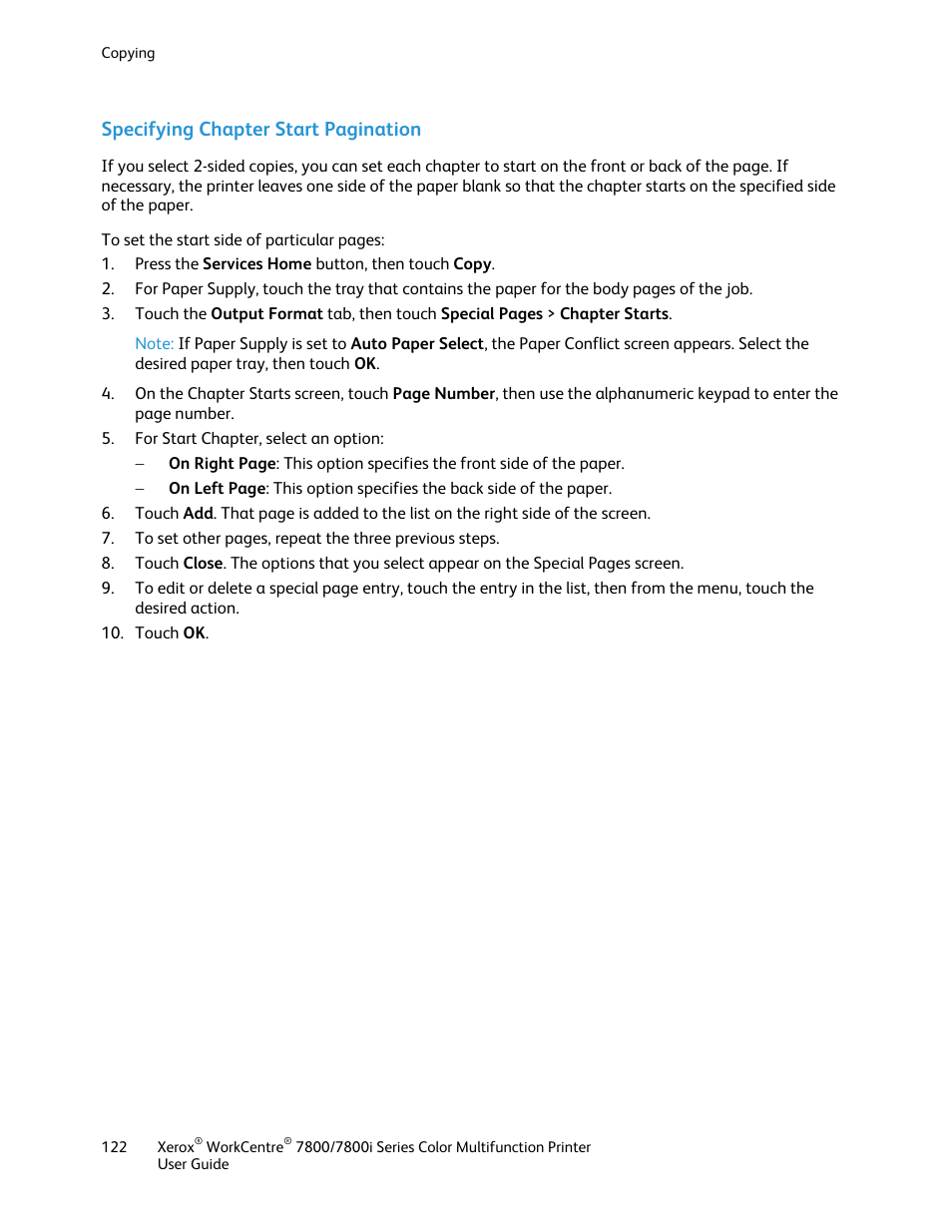 Specifying chapter start pagination | Xerox WorkCentre 7835ii User Manual | Page 122 / 336