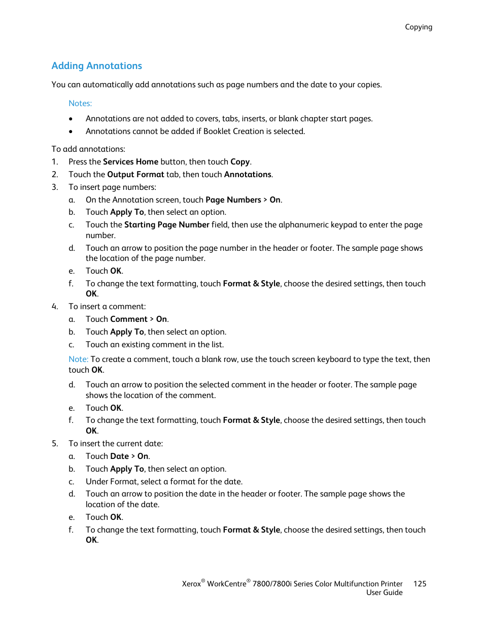 Adding annotations | Xerox WorkCentre 7835ii User Manual | Page 125 / 336