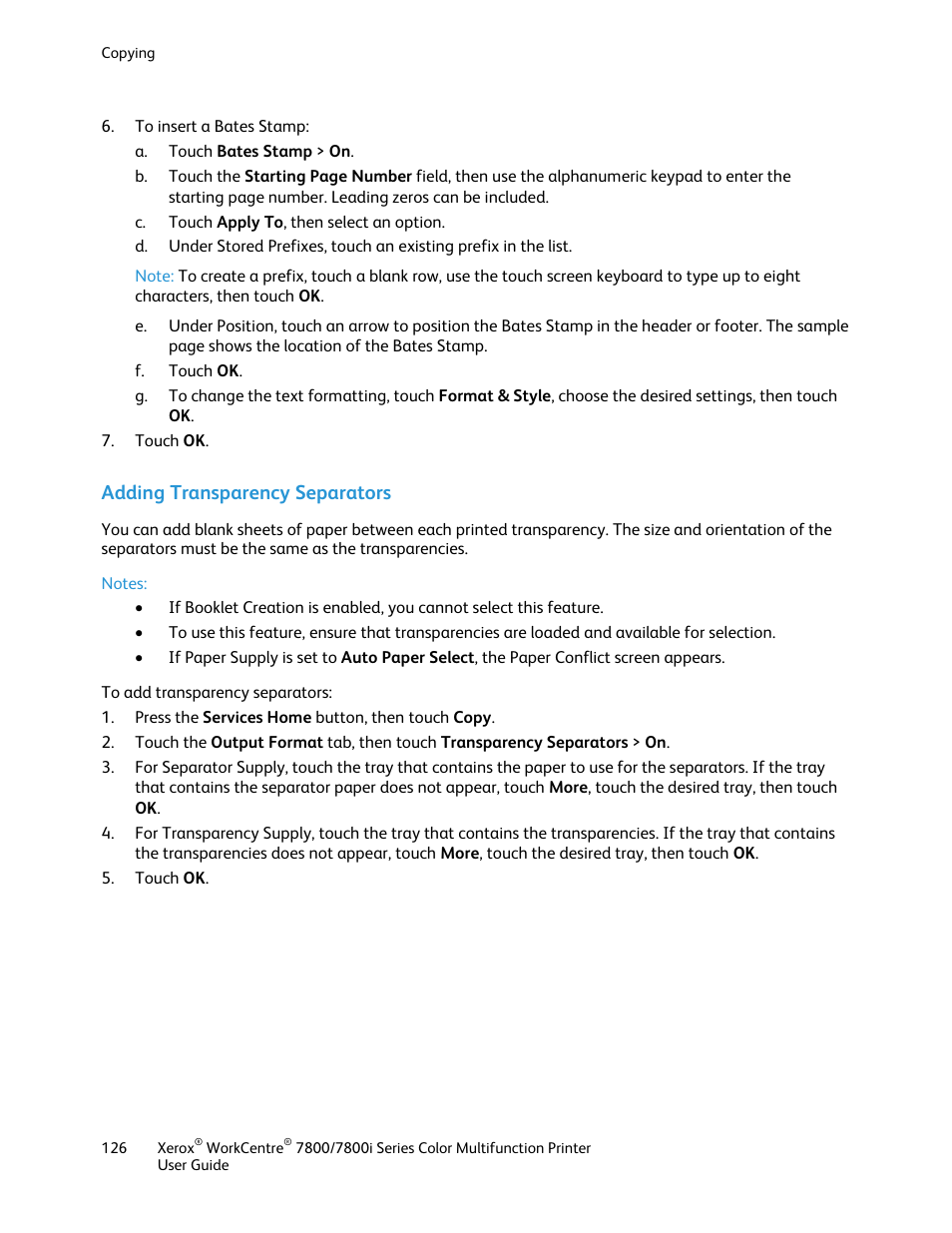 Adding transparency separators | Xerox WorkCentre 7835ii User Manual | Page 126 / 336