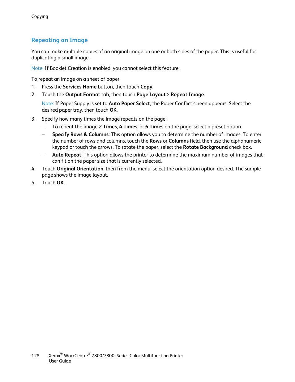 Repeating an image | Xerox WorkCentre 7835ii User Manual | Page 128 / 336