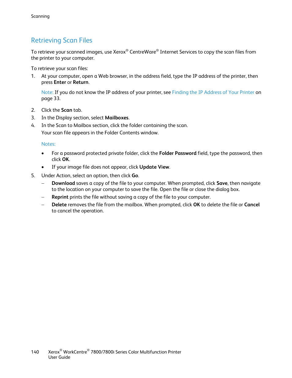 Retrieving scan files | Xerox WorkCentre 7835ii User Manual | Page 140 / 336