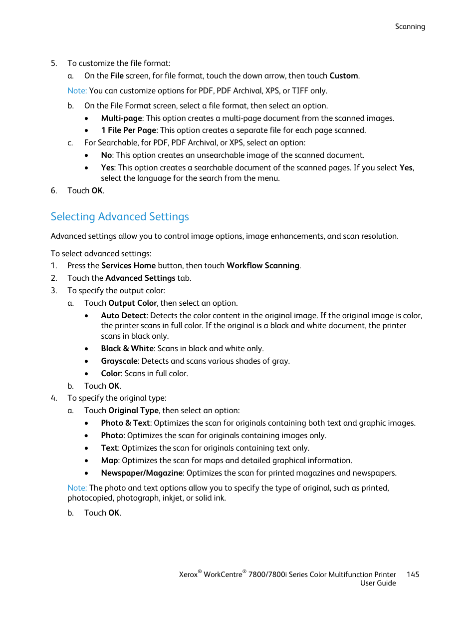 Selecting advanced settings | Xerox WorkCentre 7835ii User Manual | Page 145 / 336