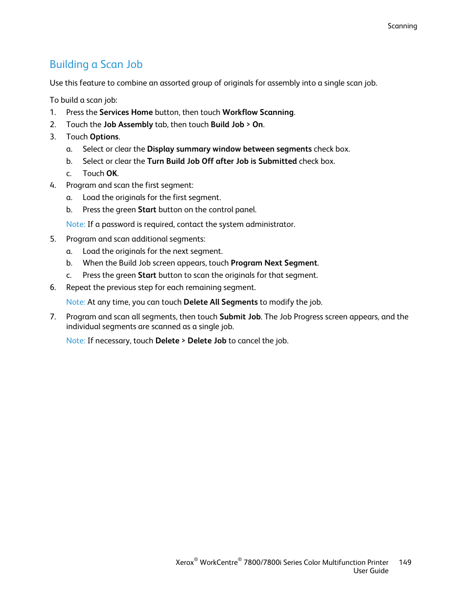 Building a scan job | Xerox WorkCentre 7835ii User Manual | Page 149 / 336