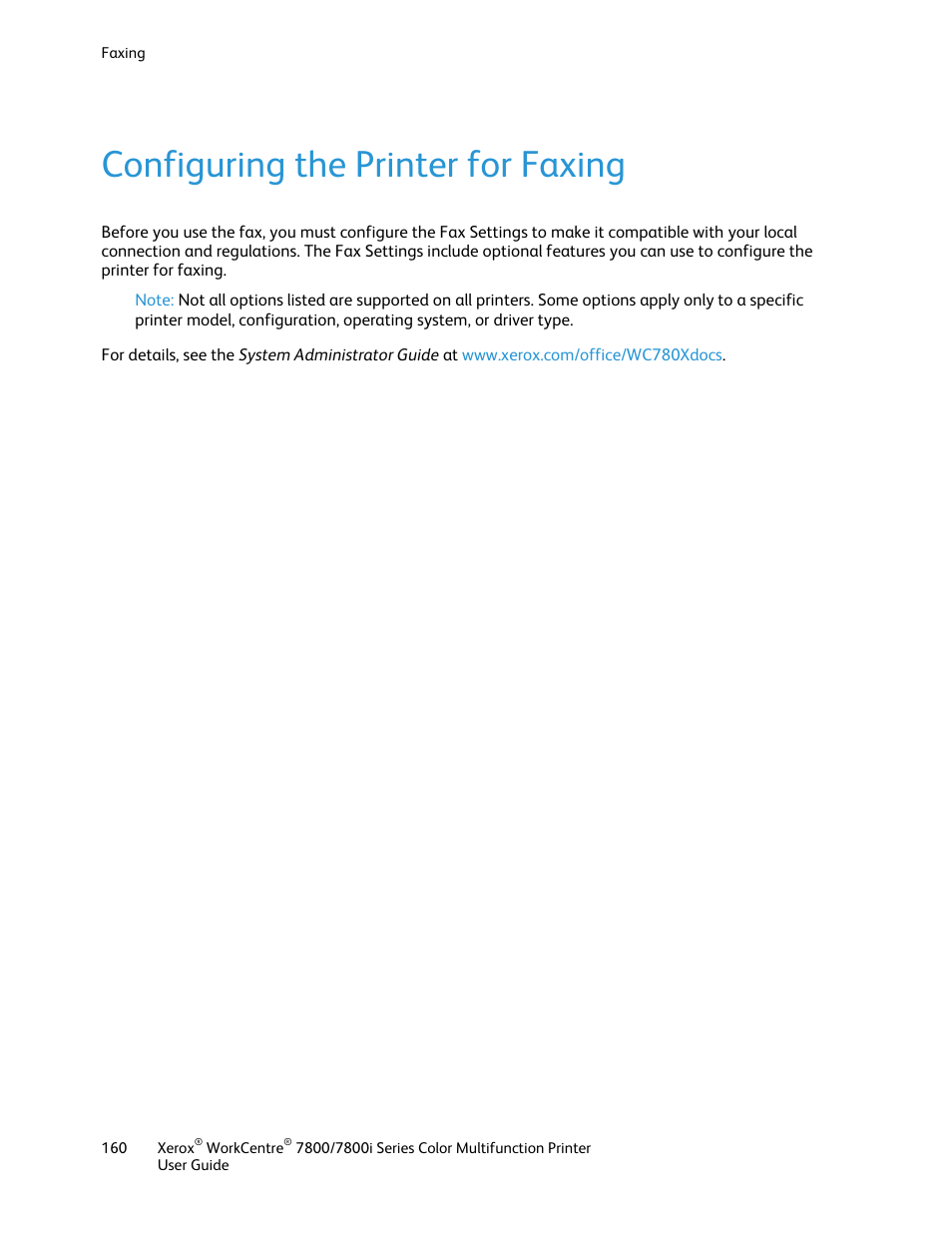 Configuring the printer for faxing | Xerox WorkCentre 7835ii User Manual | Page 160 / 336