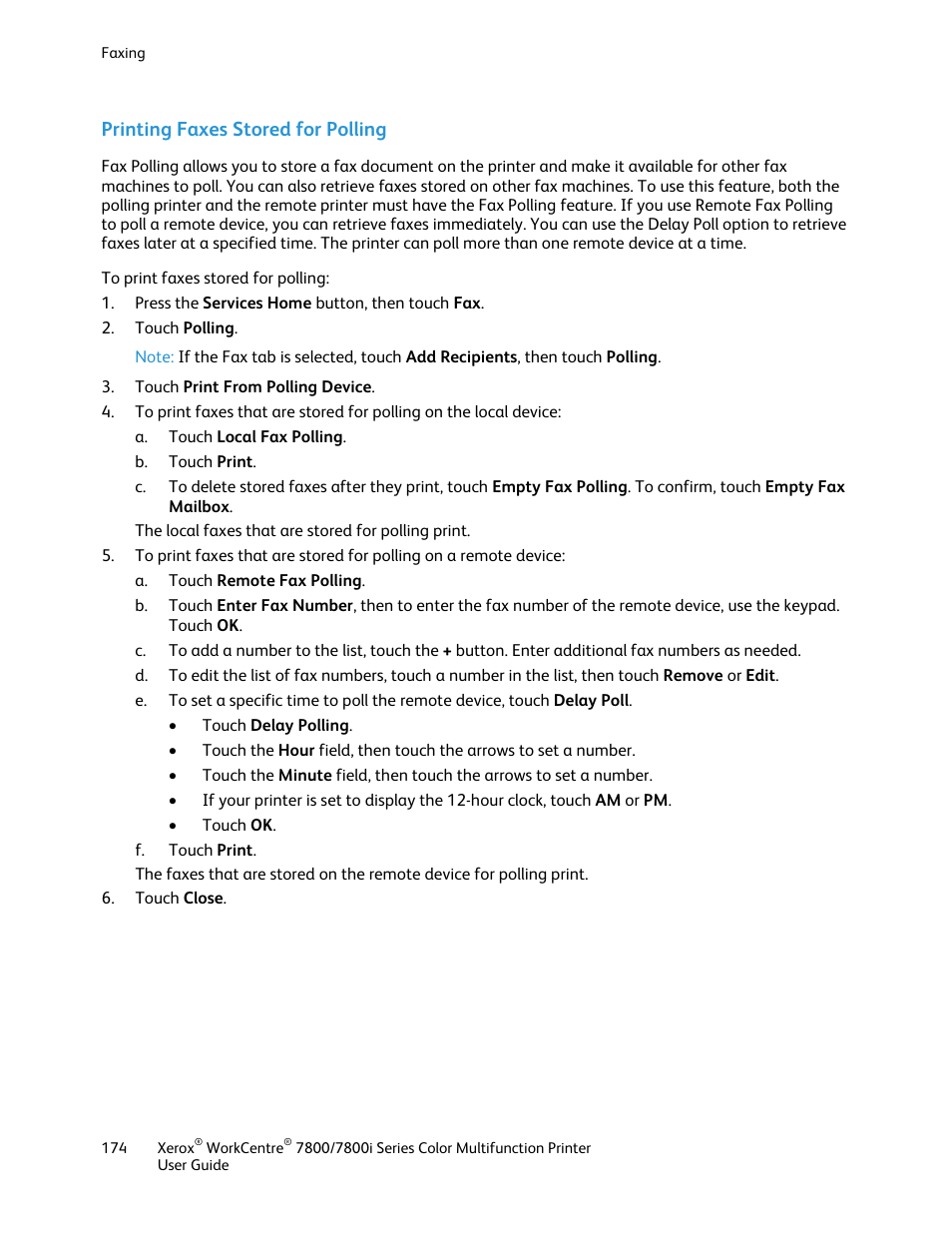 Printing faxes stored for polling | Xerox WorkCentre 7835ii User Manual | Page 174 / 336