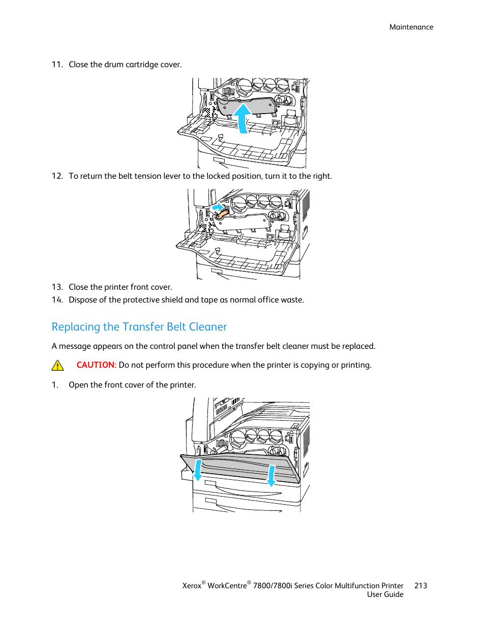 Replacing the transfer belt cleaner | Xerox WorkCentre 7835ii User Manual | Page 213 / 336