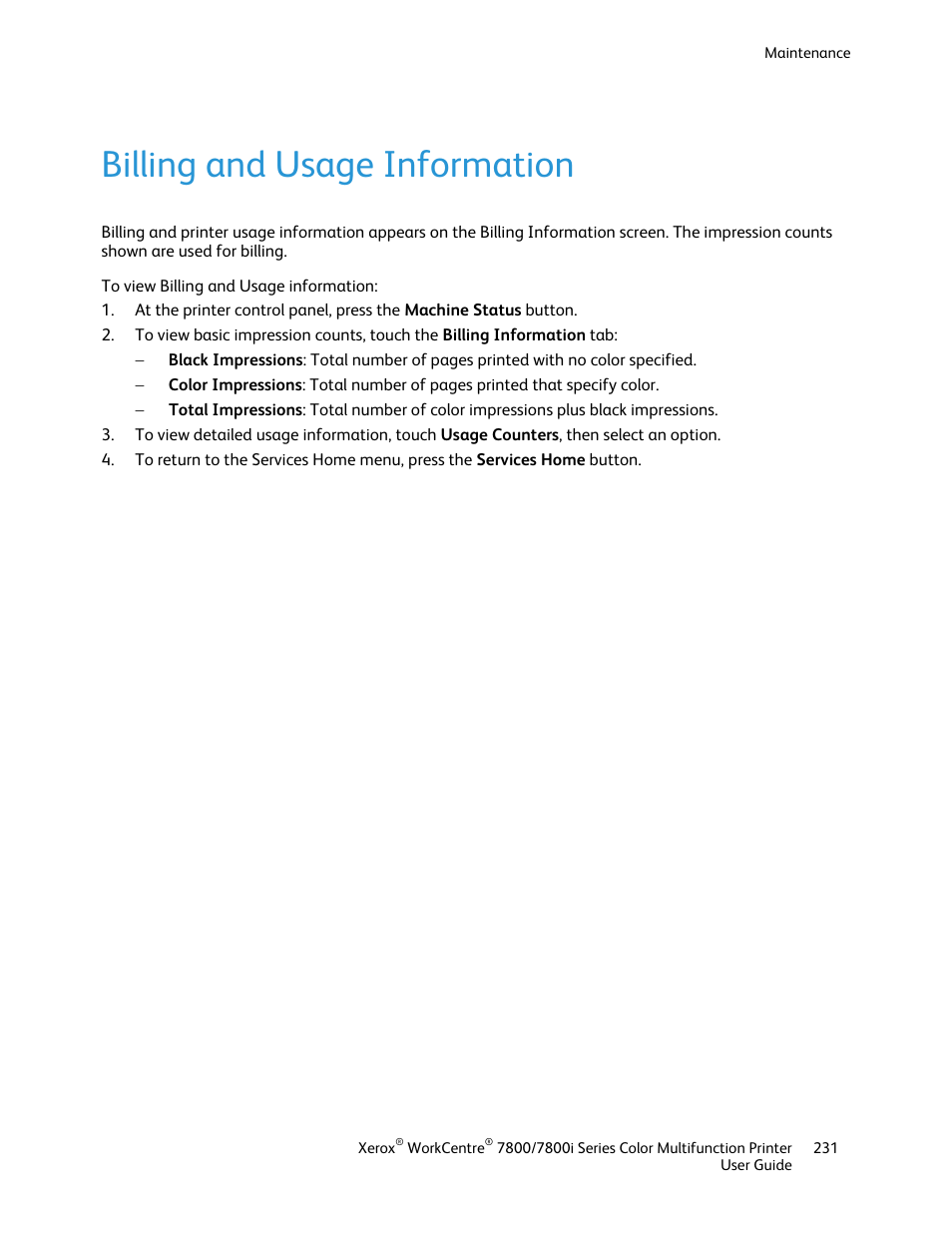 Billing and usage information | Xerox WorkCentre 7835ii User Manual | Page 231 / 336