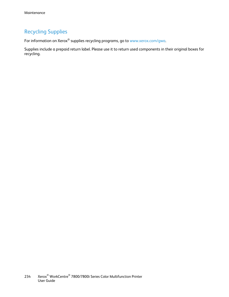 Recycling supplies | Xerox WorkCentre 7835ii User Manual | Page 234 / 336