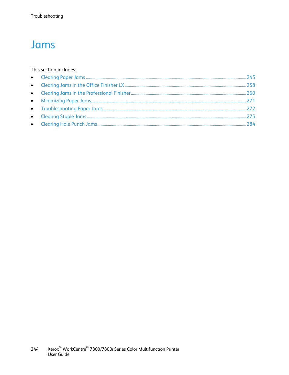 Jams | Xerox WorkCentre 7835ii User Manual | Page 244 / 336