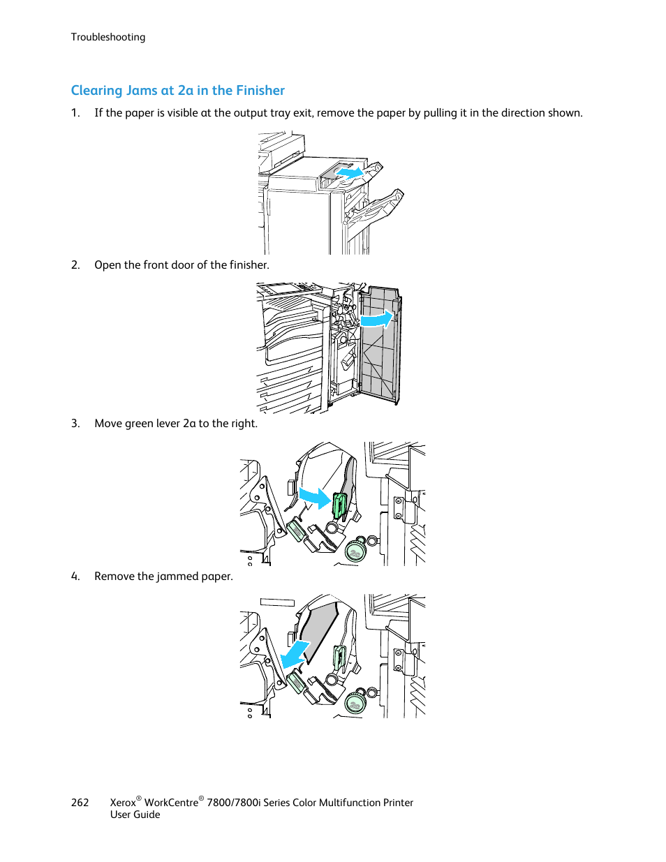 Clearing jams at 2a in the finisher | Xerox WorkCentre 7835ii User Manual | Page 262 / 336