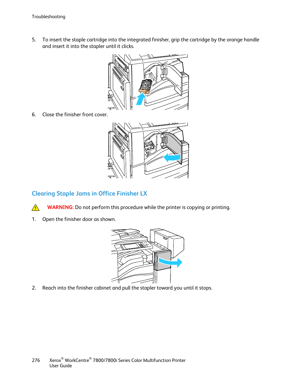 Clearing staple jams in office finisher lx | Xerox WorkCentre 7835ii User Manual | Page 276 / 336