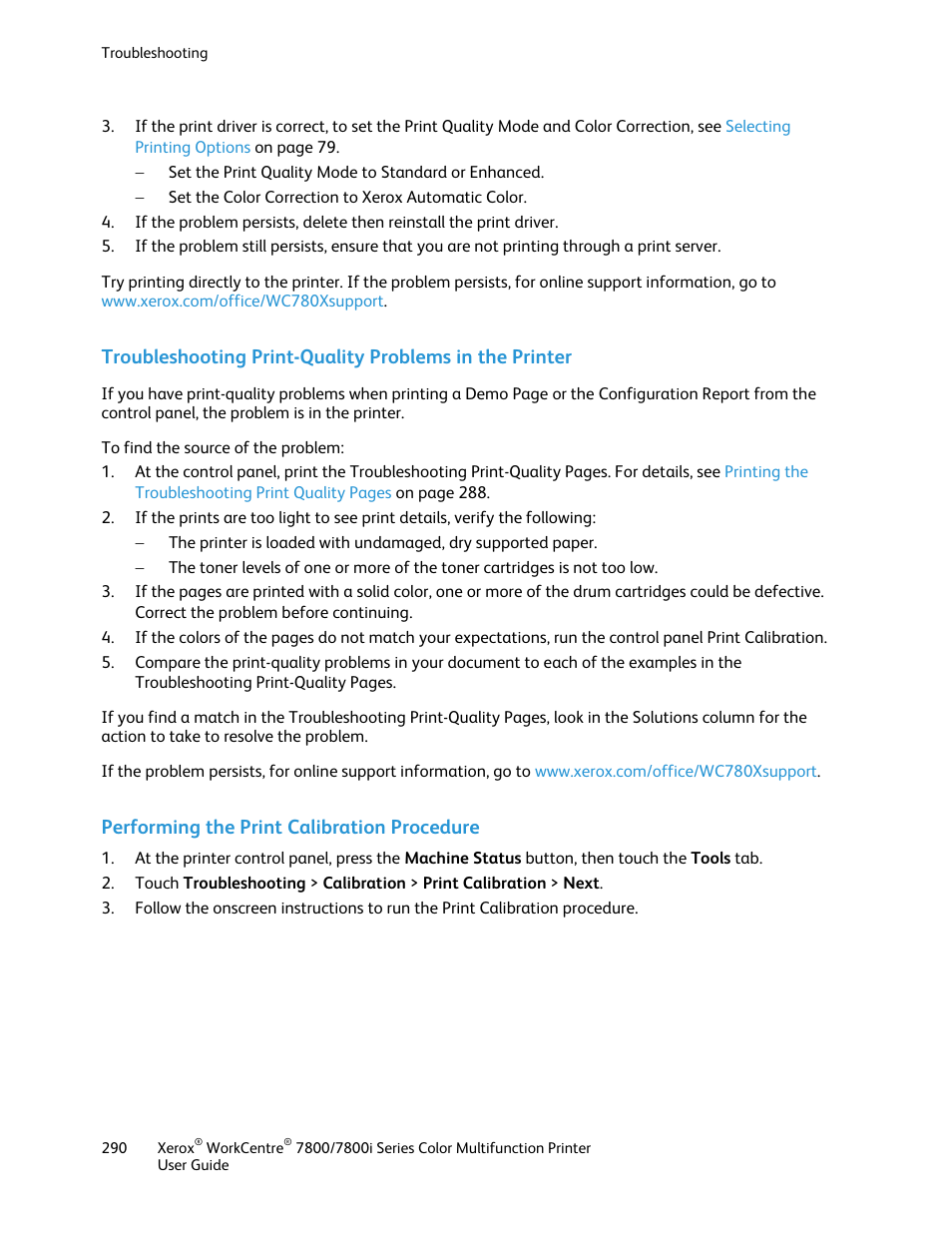 Performing the print calibration procedure | Xerox WorkCentre 7835ii User Manual | Page 290 / 336