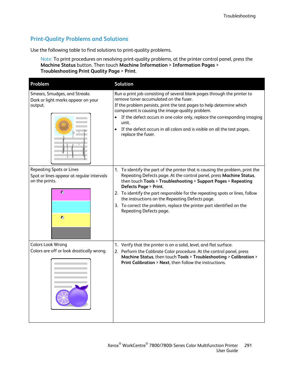 Print-quality problems and solutions | Xerox WorkCentre 7835ii User Manual | Page 291 / 336