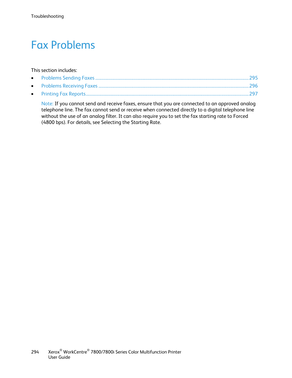 Fax problems | Xerox WorkCentre 7835ii User Manual | Page 294 / 336