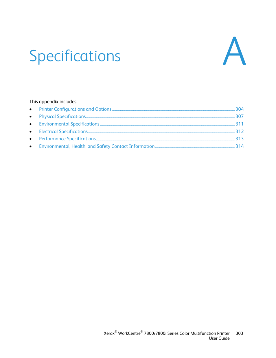 Specifications | Xerox WorkCentre 7835ii User Manual | Page 303 / 336