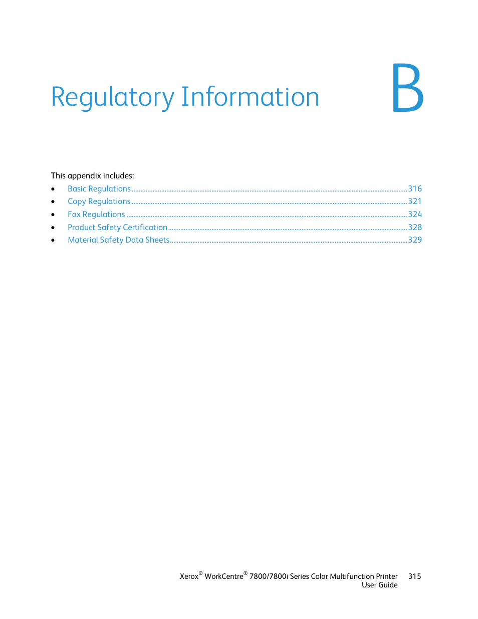Regulatory information | Xerox WorkCentre 7835ii User Manual | Page 315 / 336