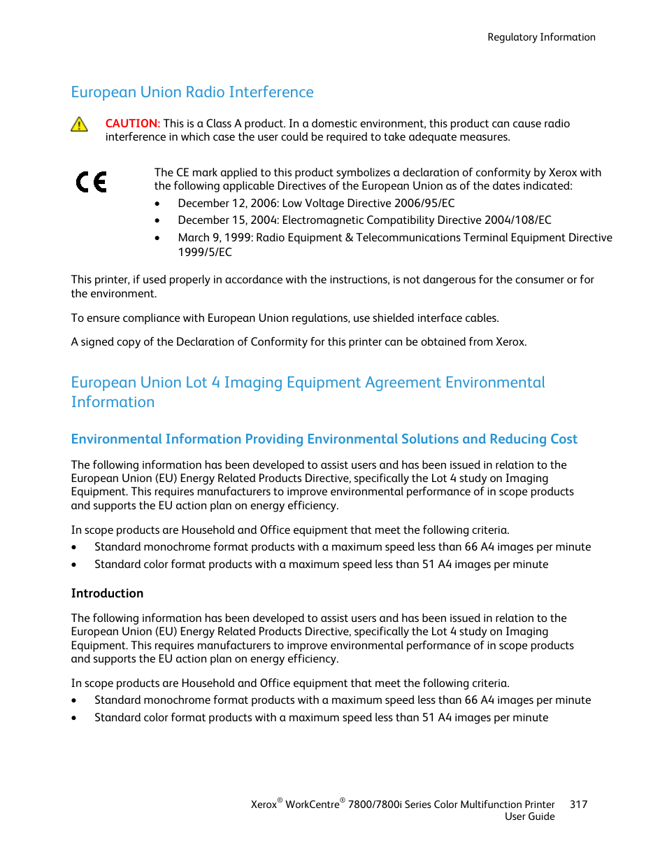 European union radio interference, Introduction | Xerox WorkCentre 7835ii User Manual | Page 317 / 336