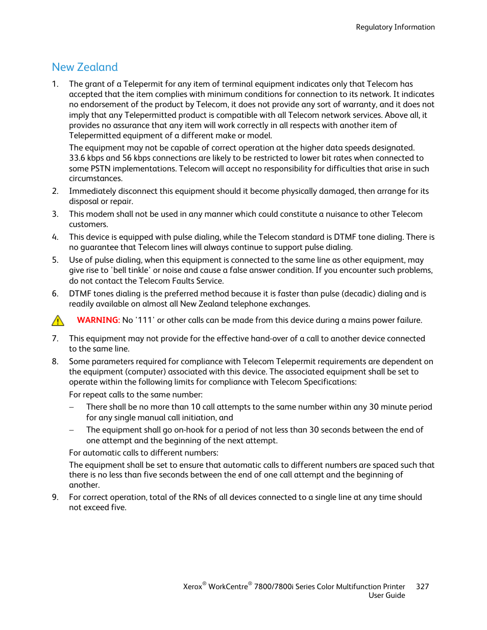 New zealand | Xerox WorkCentre 7835ii User Manual | Page 327 / 336