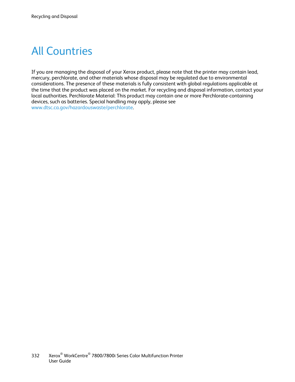 All countries | Xerox WorkCentre 7835ii User Manual | Page 332 / 336