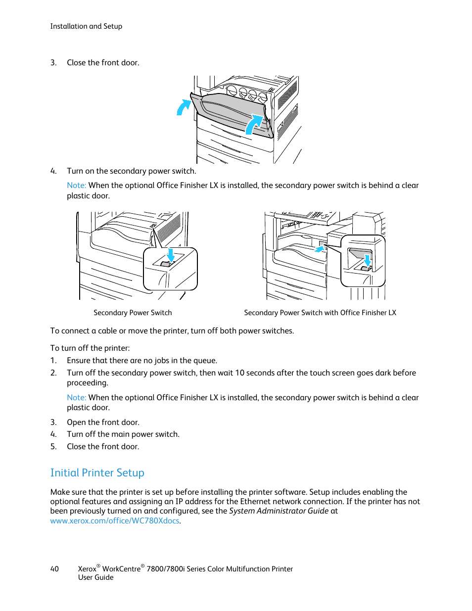 Initial printer setup | Xerox WorkCentre 7835ii User Manual | Page 40 / 336