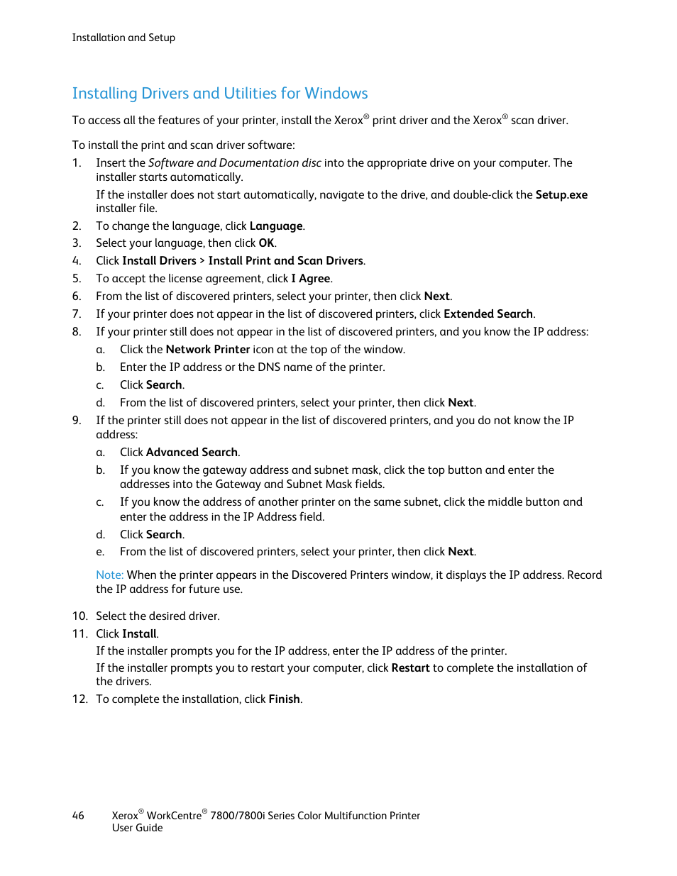 Installing drivers and utilities for windows | Xerox WorkCentre 7835ii User Manual | Page 46 / 336