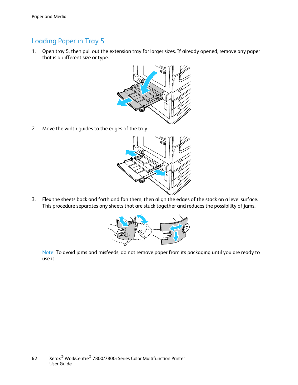 Loading paper in tray 5 | Xerox WorkCentre 7835ii User Manual | Page 62 / 336