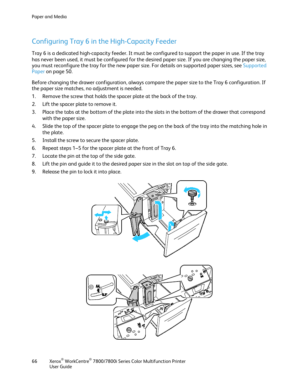 Configuring tray 6 in the high-capacity feeder | Xerox WorkCentre 7835ii User Manual | Page 66 / 336