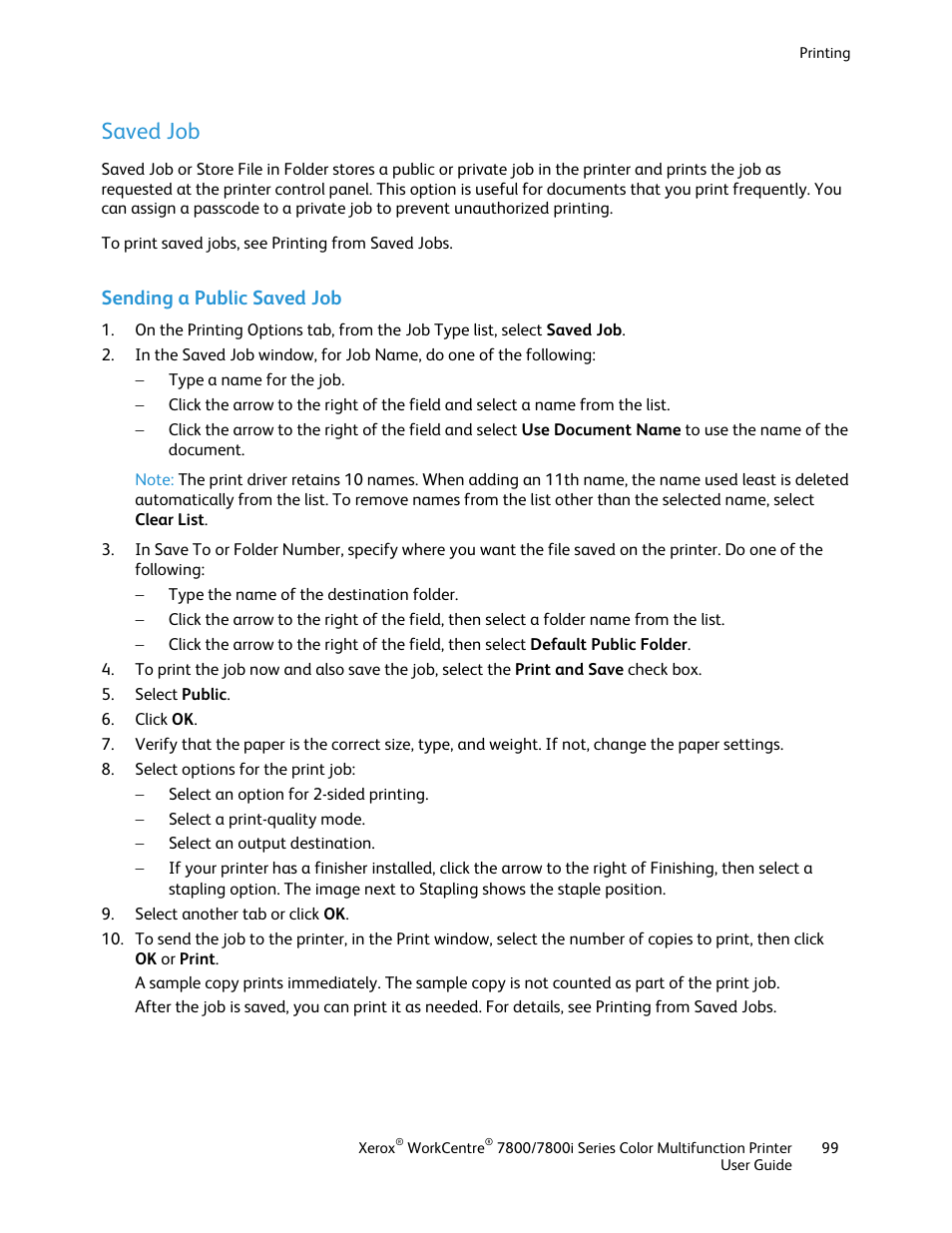 Saved job, Sending a public saved job | Xerox WorkCentre 7835ii User Manual | Page 99 / 336