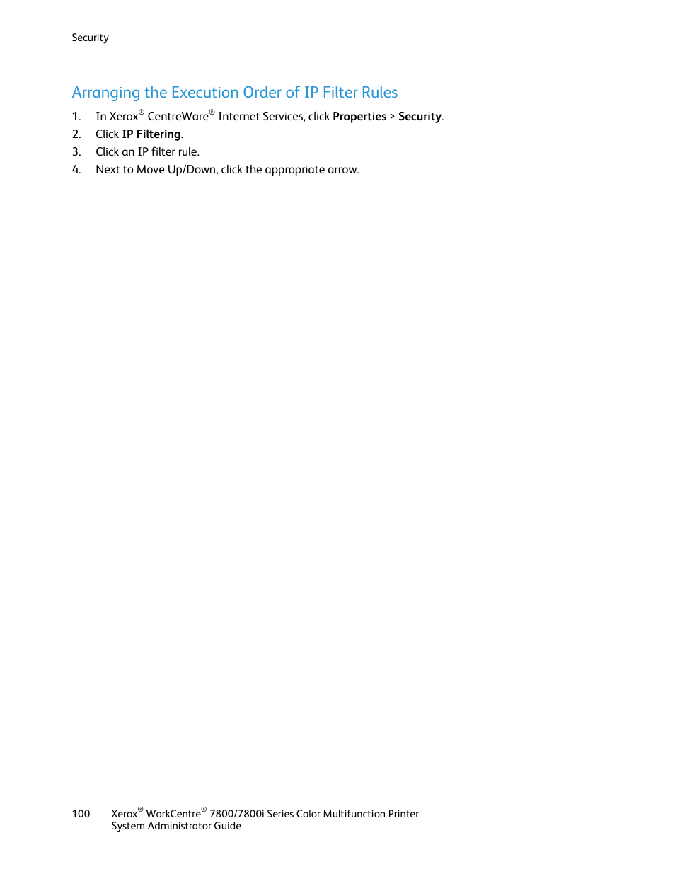 Arranging the execution order of ip filter rules | Xerox WorkCentre 7835ii User Manual | Page 100 / 284