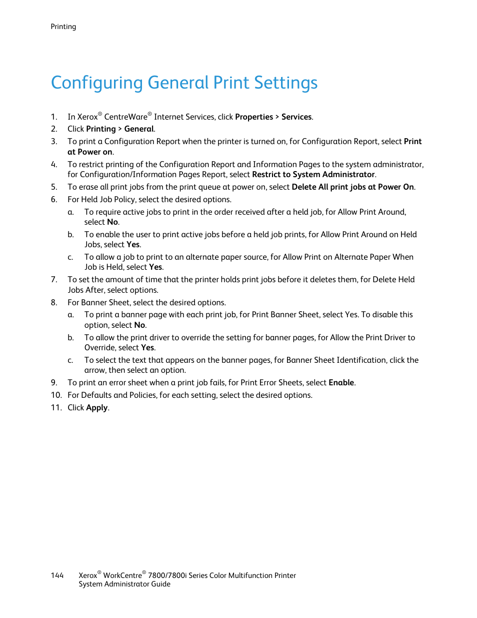 Configuring general print settings | Xerox WorkCentre 7835ii User Manual | Page 144 / 284