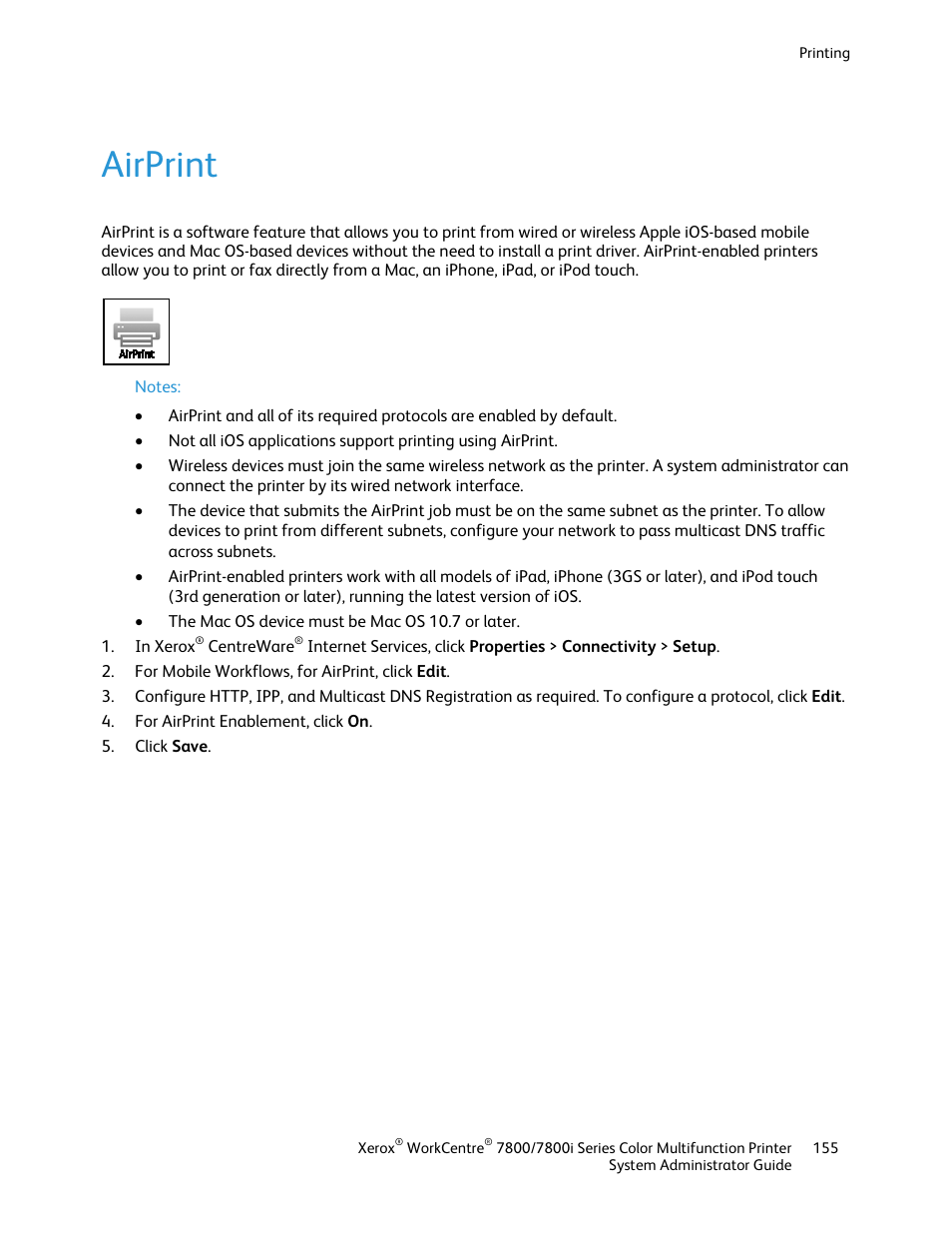 Airprint | Xerox WorkCentre 7835ii User Manual | Page 155 / 284