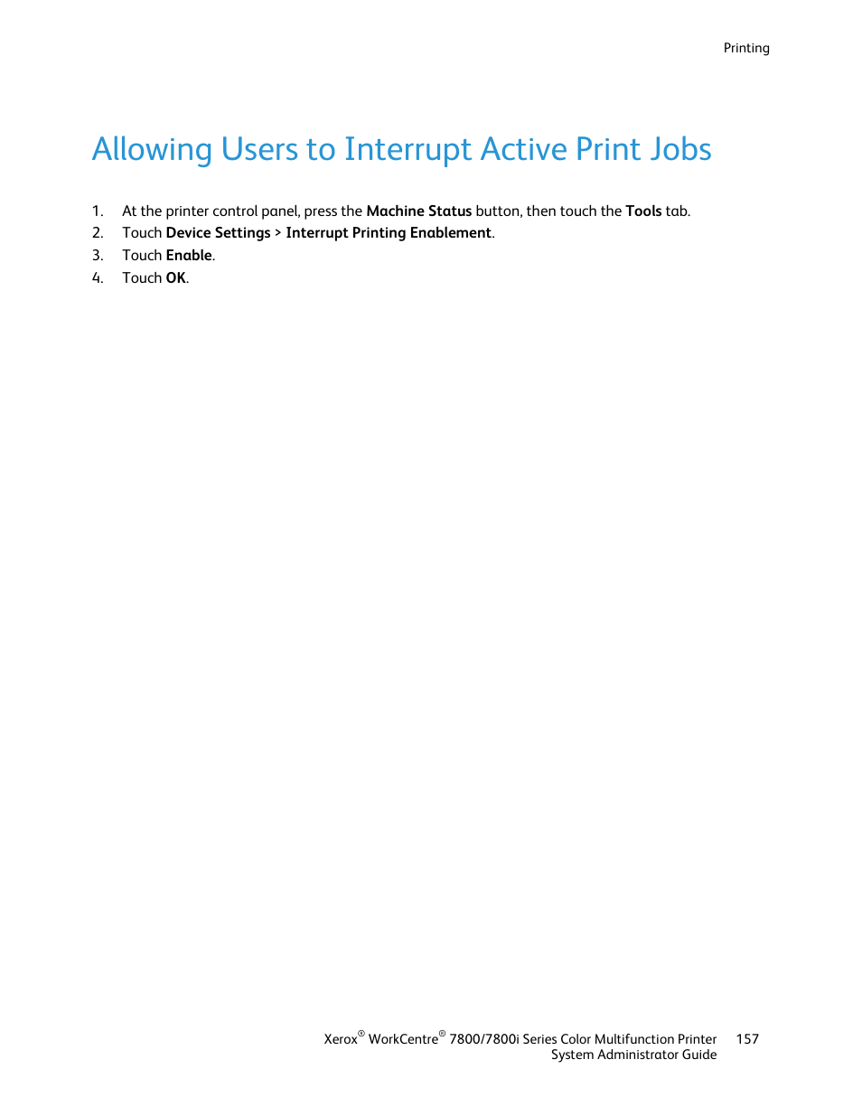 Allowing users to interrupt active print jobs | Xerox WorkCentre 7835ii User Manual | Page 157 / 284