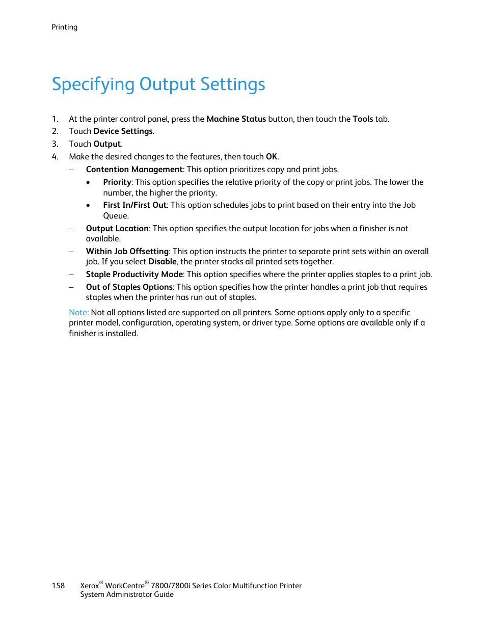 Specifying output settings | Xerox WorkCentre 7835ii User Manual | Page 158 / 284