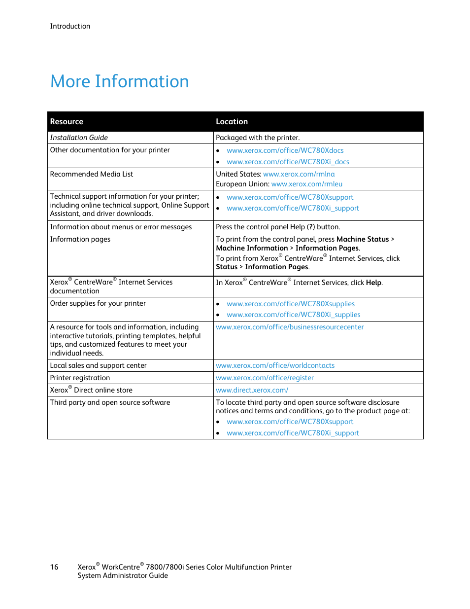 More information | Xerox WorkCentre 7835ii User Manual | Page 16 / 284