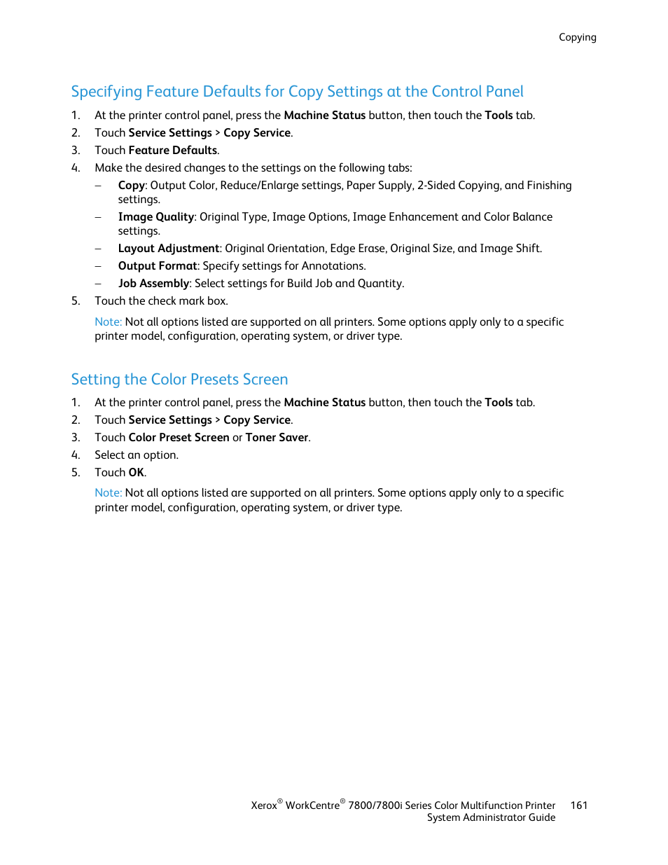 Setting the color presets screen | Xerox WorkCentre 7835ii User Manual | Page 161 / 284