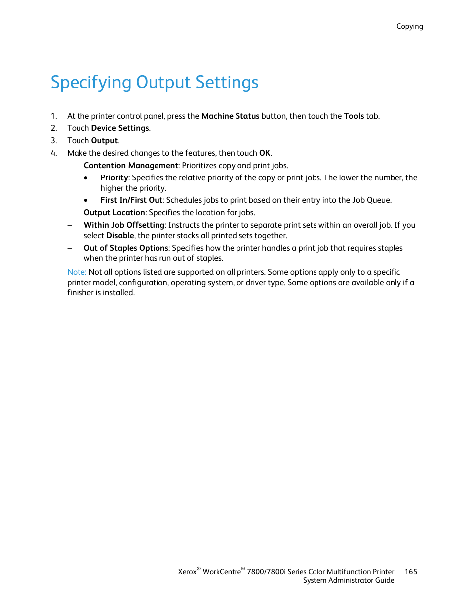 Specifying output settings | Xerox WorkCentre 7835ii User Manual | Page 165 / 284