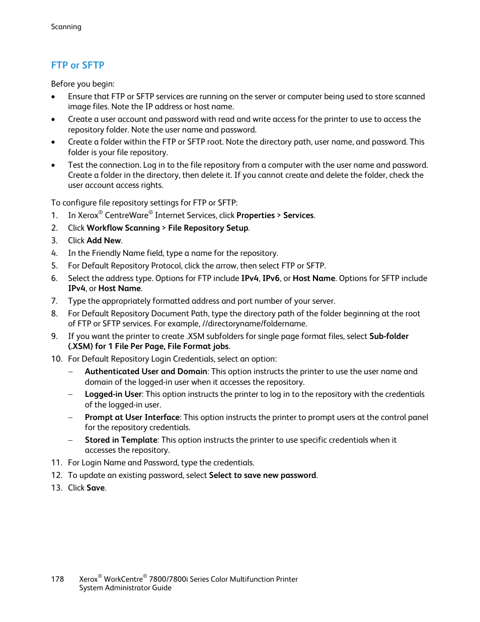 Ftp or sftp | Xerox WorkCentre 7835ii User Manual | Page 178 / 284
