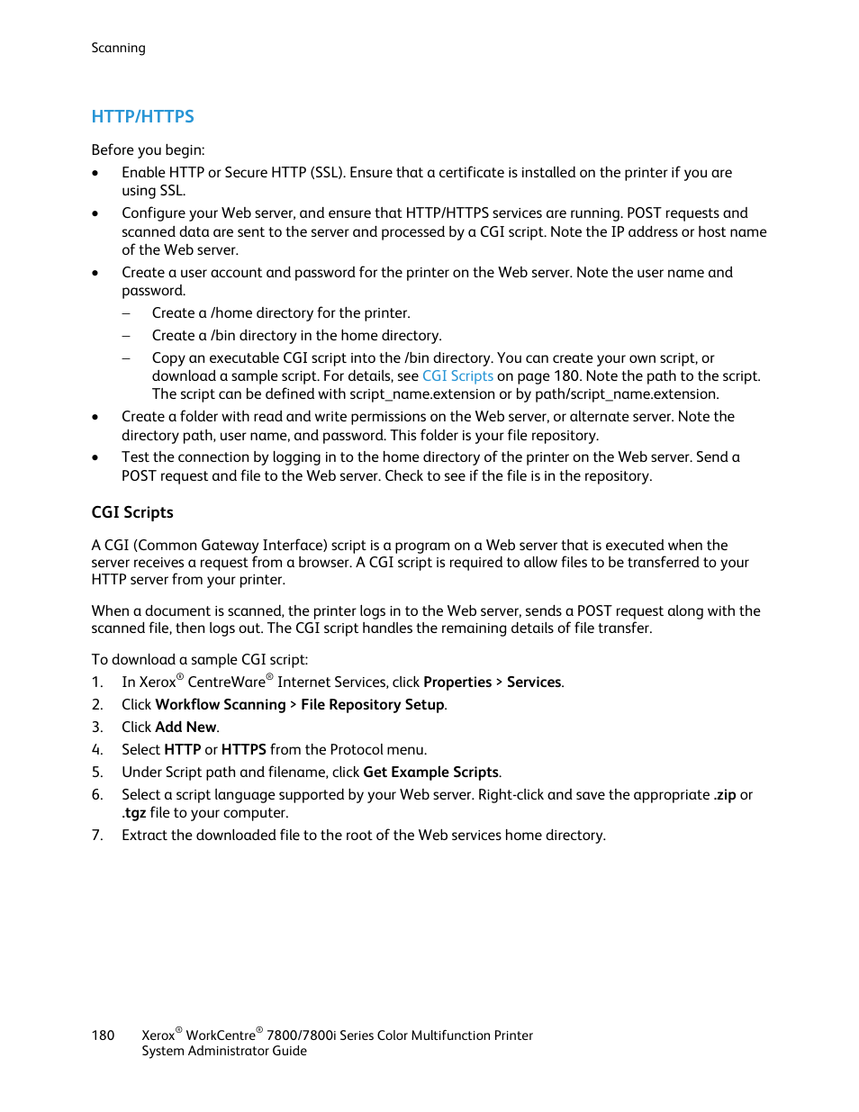 Http/https, Cgi scripts | Xerox WorkCentre 7835ii User Manual | Page 180 / 284
