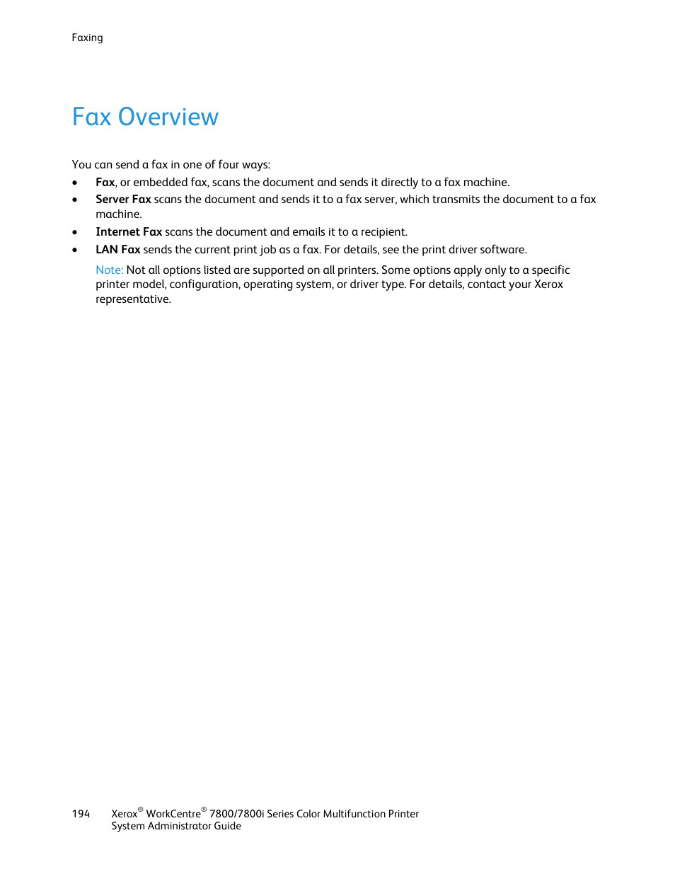 Fax overview | Xerox WorkCentre 7835ii User Manual | Page 194 / 284